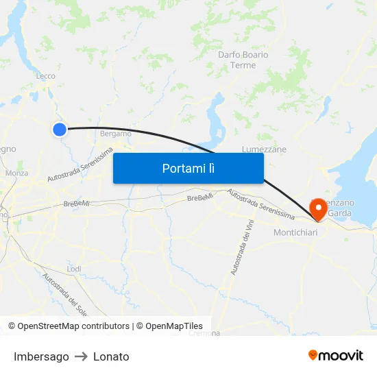 Imbersago to Lonato map