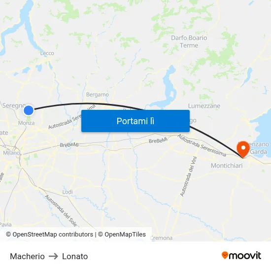 Macherio to Lonato map