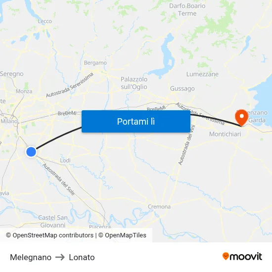 Melegnano to Lonato map