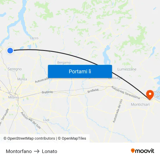 Montorfano to Lonato map