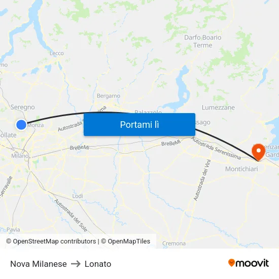 Nova Milanese to Lonato map