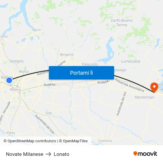 Novate Milanese to Lonato map