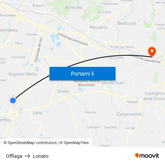 Offlaga to Lonato map