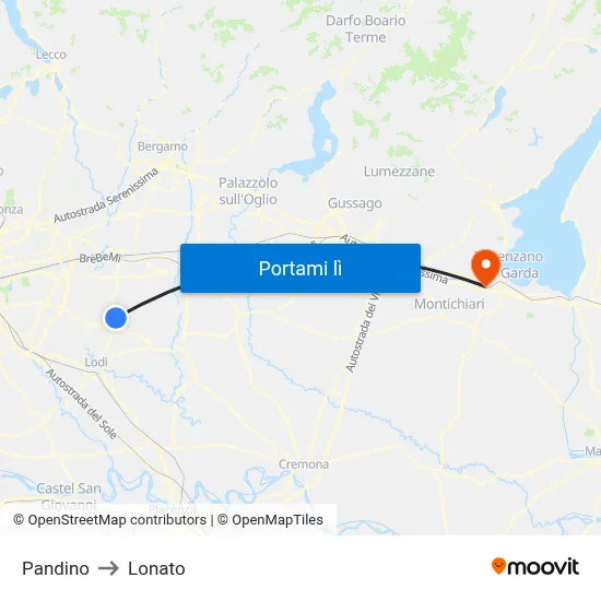 Pandino to Lonato map