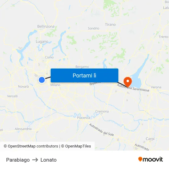 Parabiago to Lonato map