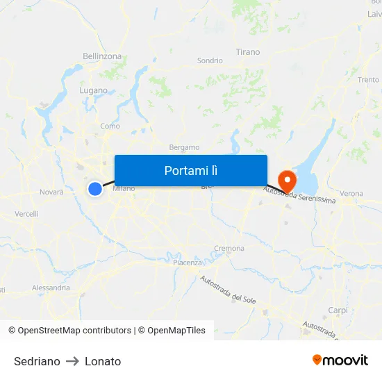 Sedriano to Lonato map