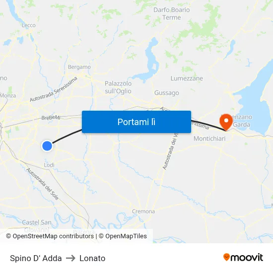 Spino D' Adda to Lonato map