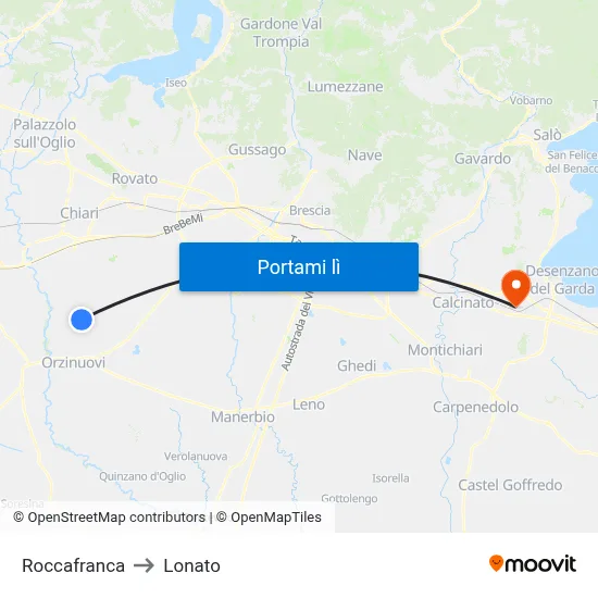 Roccafranca to Lonato map