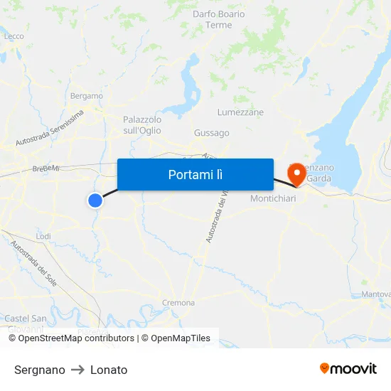 Sergnano to Lonato map