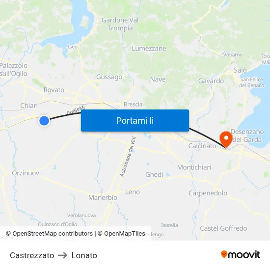 Castrezzato to Lonato map