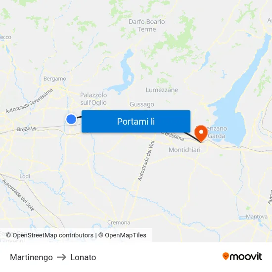 Martinengo to Lonato map