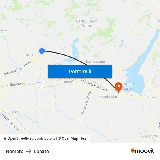 Nembro to Lonato map