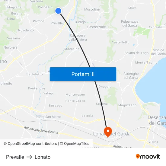 Prevalle to Lonato map
