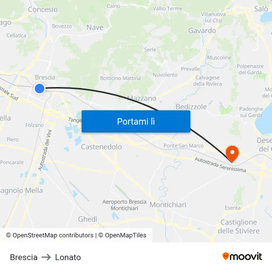 Brescia to Lonato map