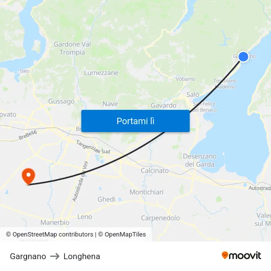 Gargnano to Longhena map