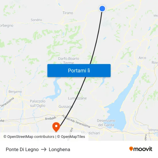 Ponte Di Legno to Longhena map
