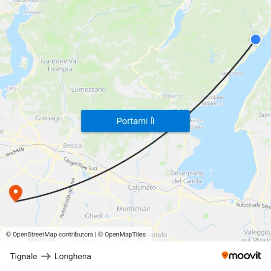 Tignale to Longhena map
