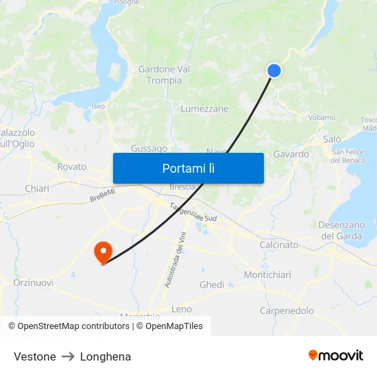 Vestone to Longhena map