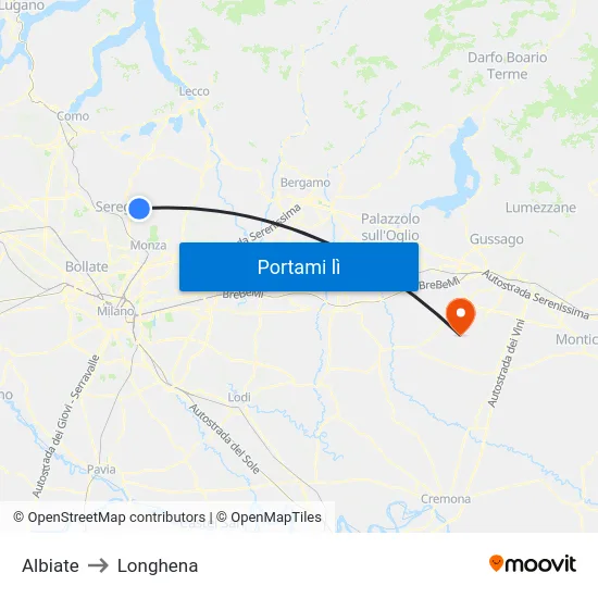 Albiate to Longhena map