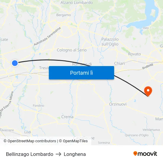 Bellinzago Lombardo to Longhena map