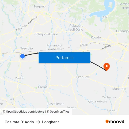 Casirate D' Adda to Longhena map