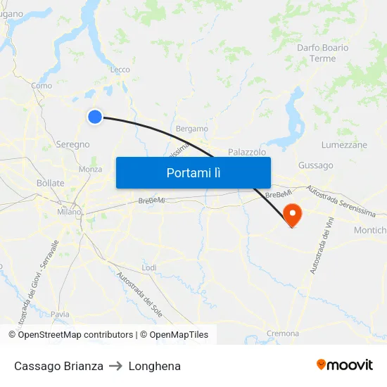 Cassago Brianza to Longhena map