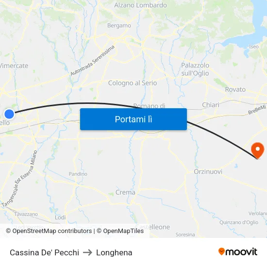 Cassina De' Pecchi to Longhena map