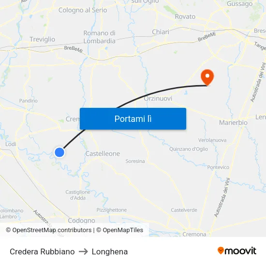 Credera Rubbiano to Longhena map