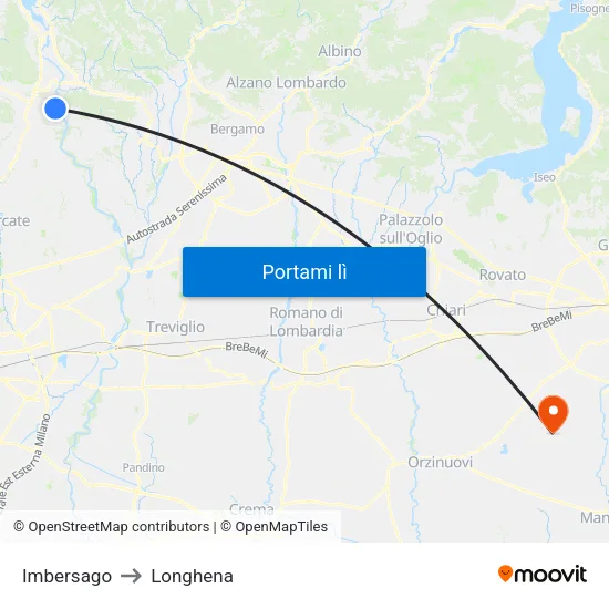 Imbersago to Longhena map