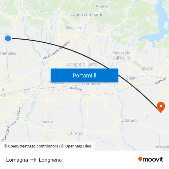 Lomagna to Longhena map