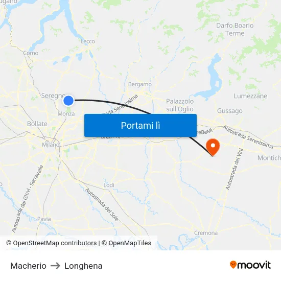 Macherio to Longhena map