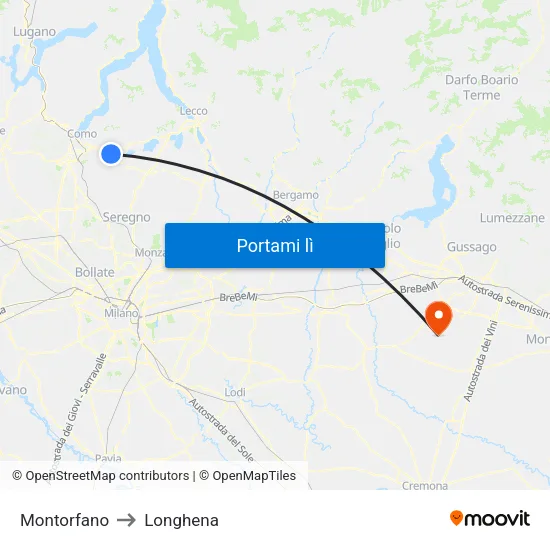 Montorfano to Longhena map