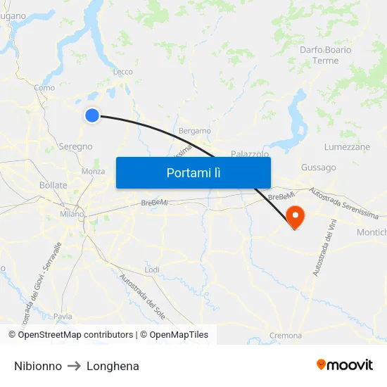 Nibionno to Longhena map