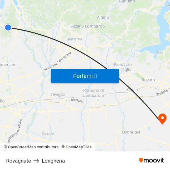 Rovagnate to Longhena map