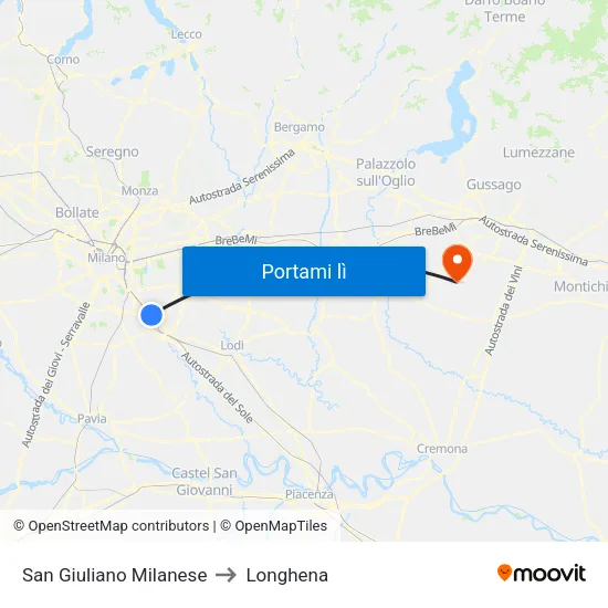 San Giuliano Milanese to Longhena map