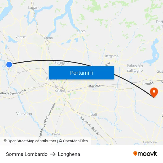 Somma Lombardo to Longhena map