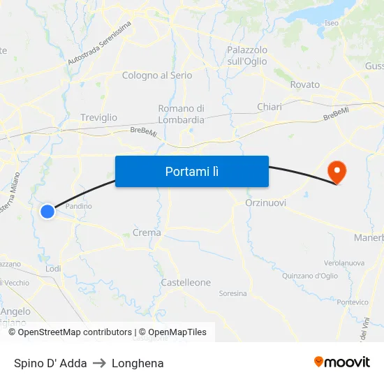 Spino D' Adda to Longhena map