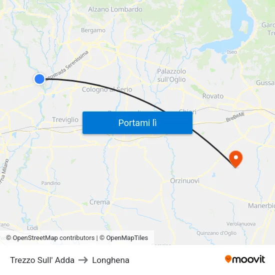 Trezzo Sull' Adda to Longhena map