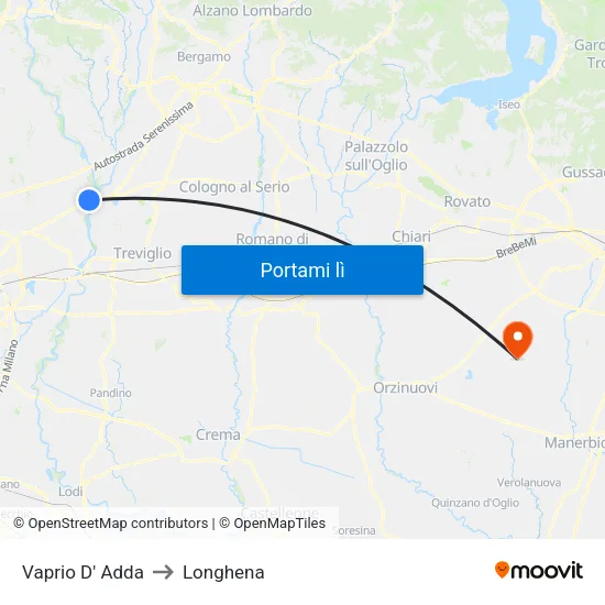 Vaprio D' Adda to Longhena map