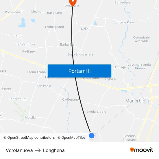 Verolanuova to Longhena map