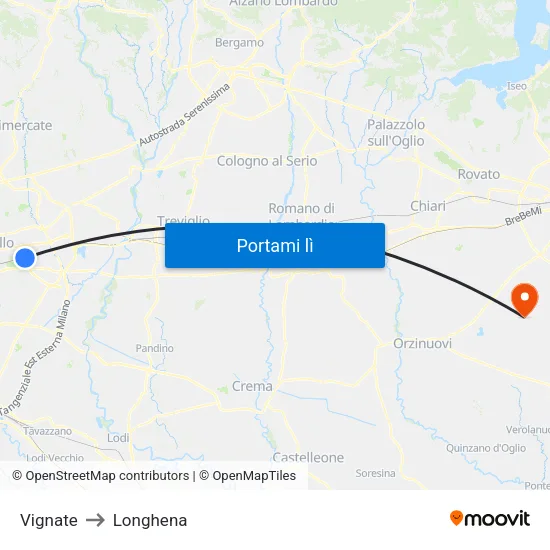 Vignate to Longhena map
