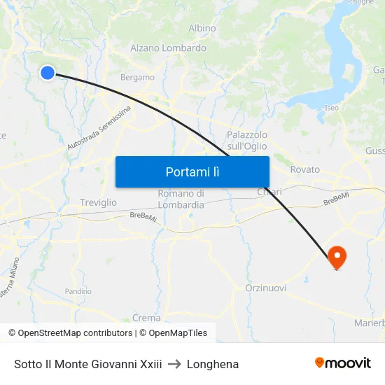 Sotto Il Monte Giovanni Xxiii to Longhena map