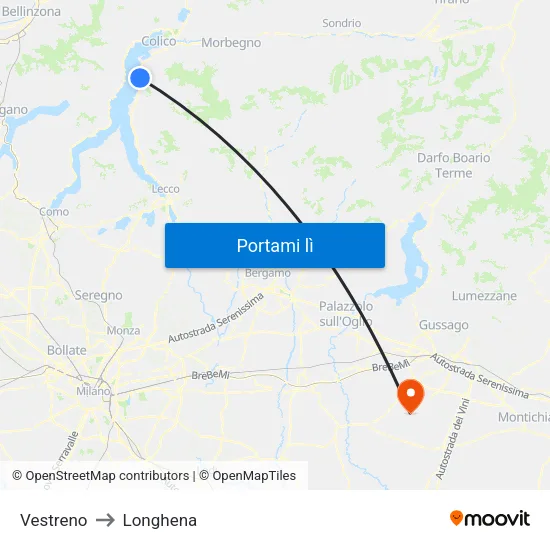 Vestreno to Longhena map