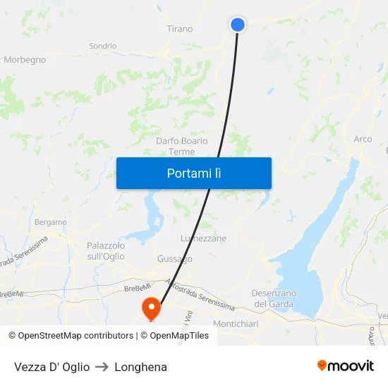 Vezza D' Oglio to Longhena map