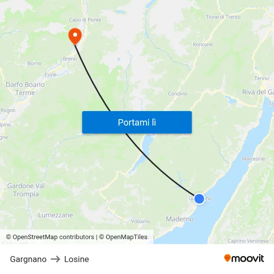 Gargnano to Losine map