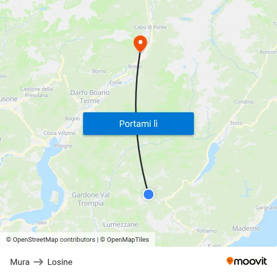 Mura to Losine map