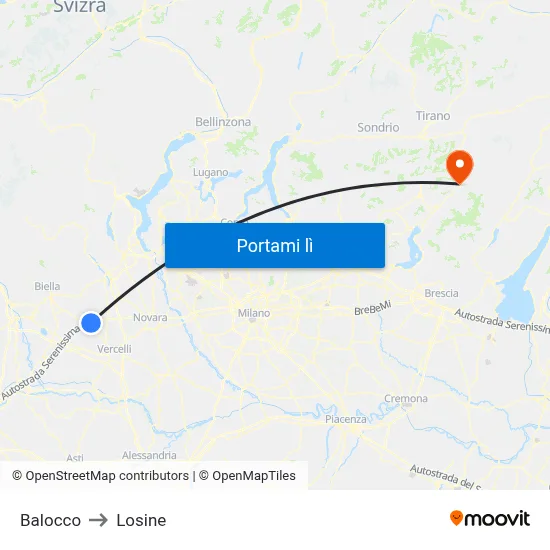 Balocco to Losine map