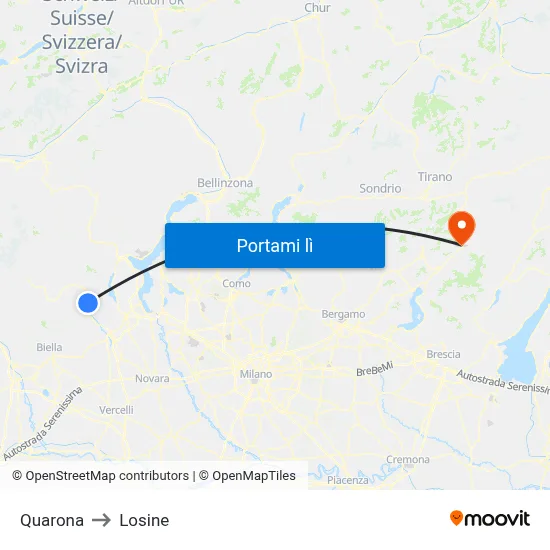 Quarona to Losine map