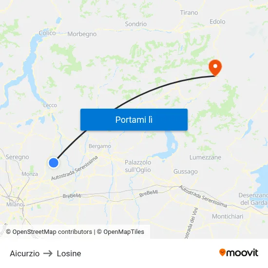 Aicurzio to Losine map