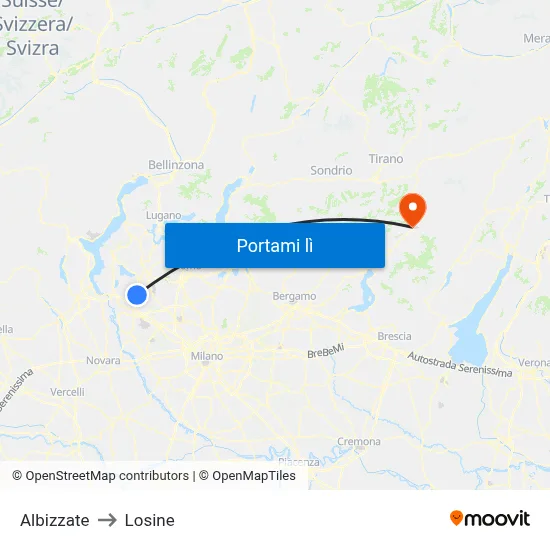 Albizzate to Losine map